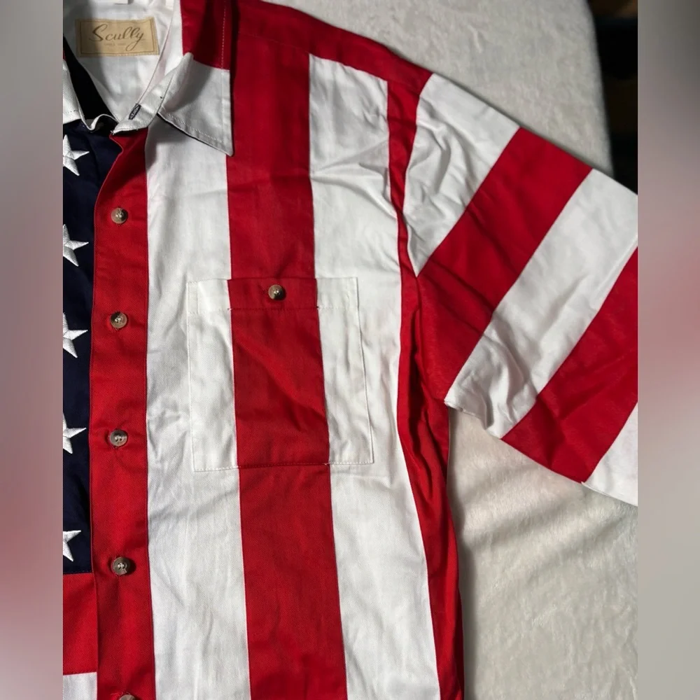 Scully Large Men's Red, White, and Blue Button Down Shirt 100% cotton 4 of July - Picture 6 of 10